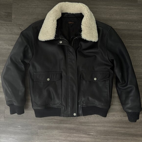 Quince 100% Leather Shearling Trim Aviator Jacket M Medium - Picture 4 of 12